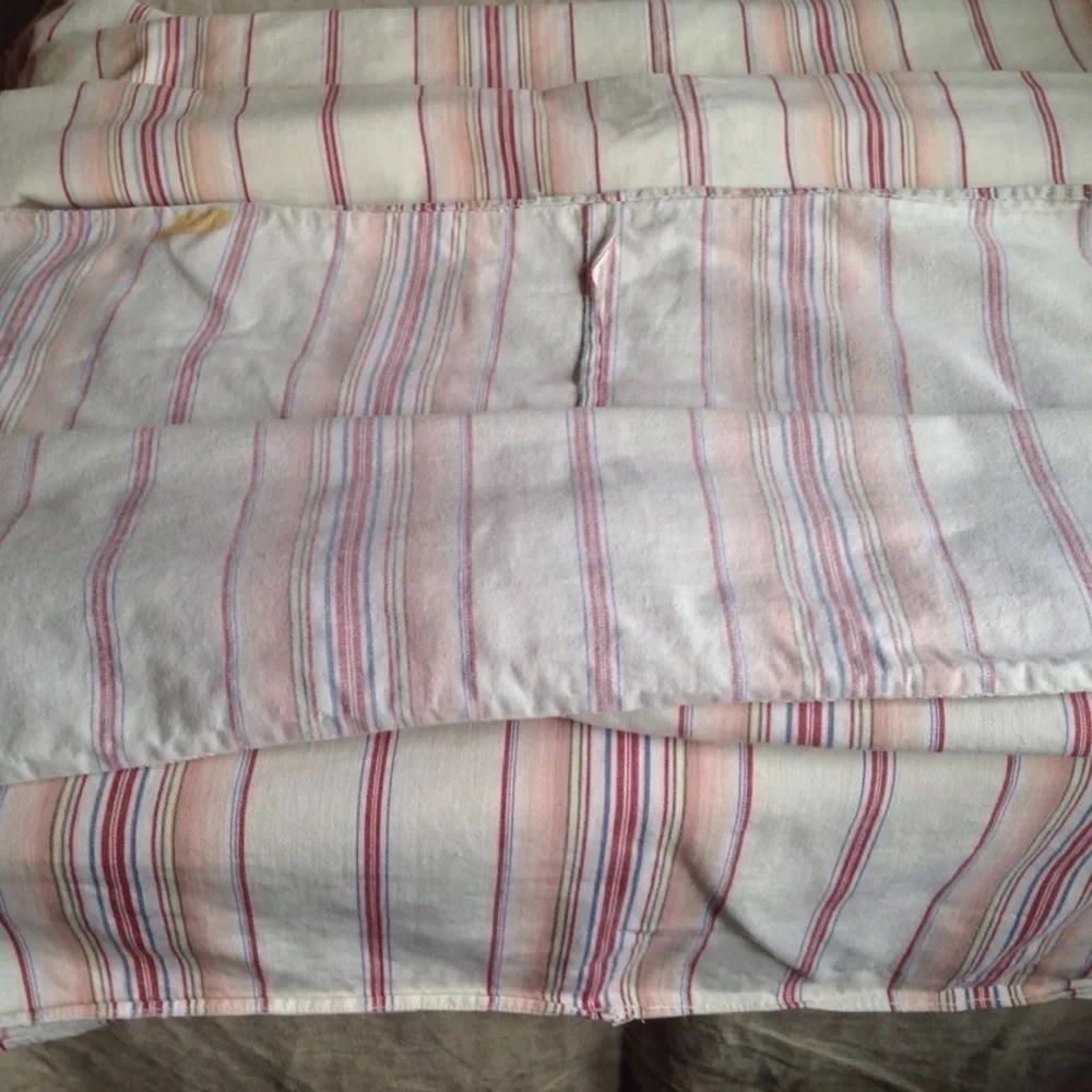 VINTAGE 1920s French Farmhouse Ticking Pink & Red Panel Antique Fabric, 72